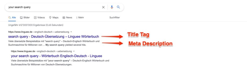 printscreen of search engine result page with flashs tot title tag and meta description