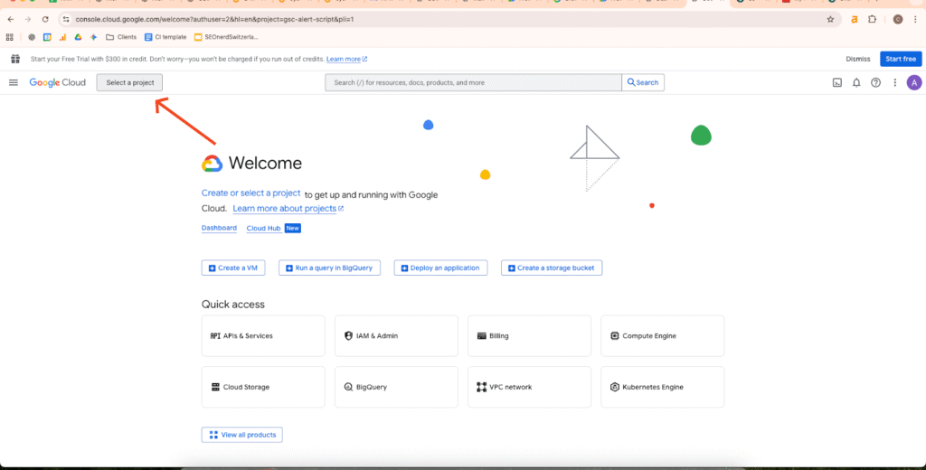 Printscreen select a project