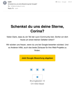 Email to ask for review - cyon