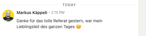 Vortrags-Referenz von Markus Käppeli für Corina Burri