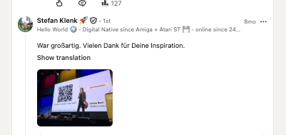 Vortrags-Referenz von Stefan Klenk für Corina Burri