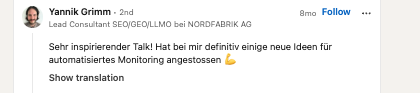 Vortrags-Referenz von Yannik Grimm für Corina Burri